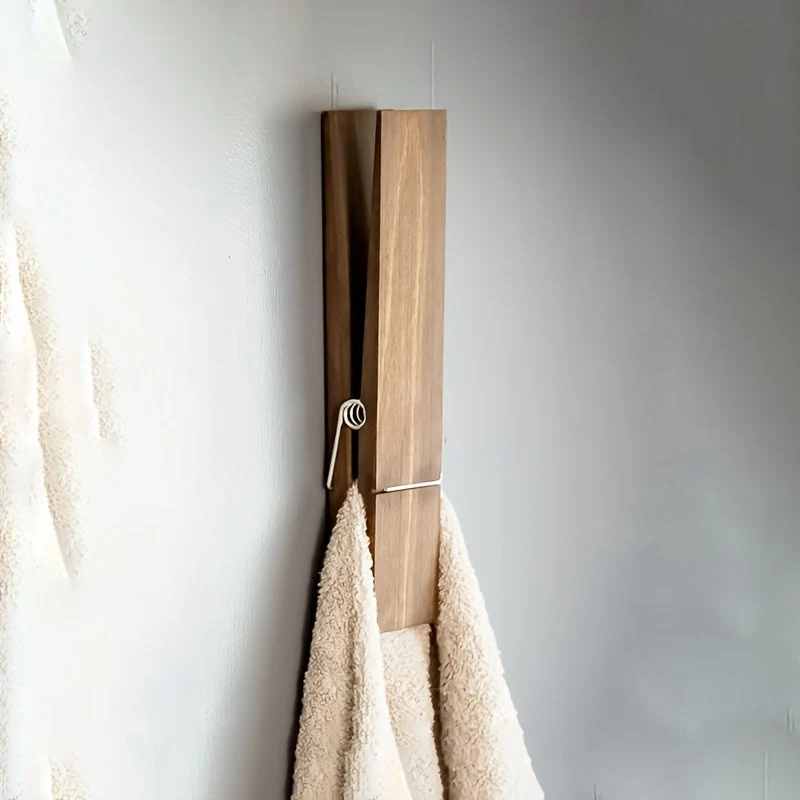 Supporto per Asciugamani in Legno – Soluzione da Montare a Muro per Bagno o Lavanderia