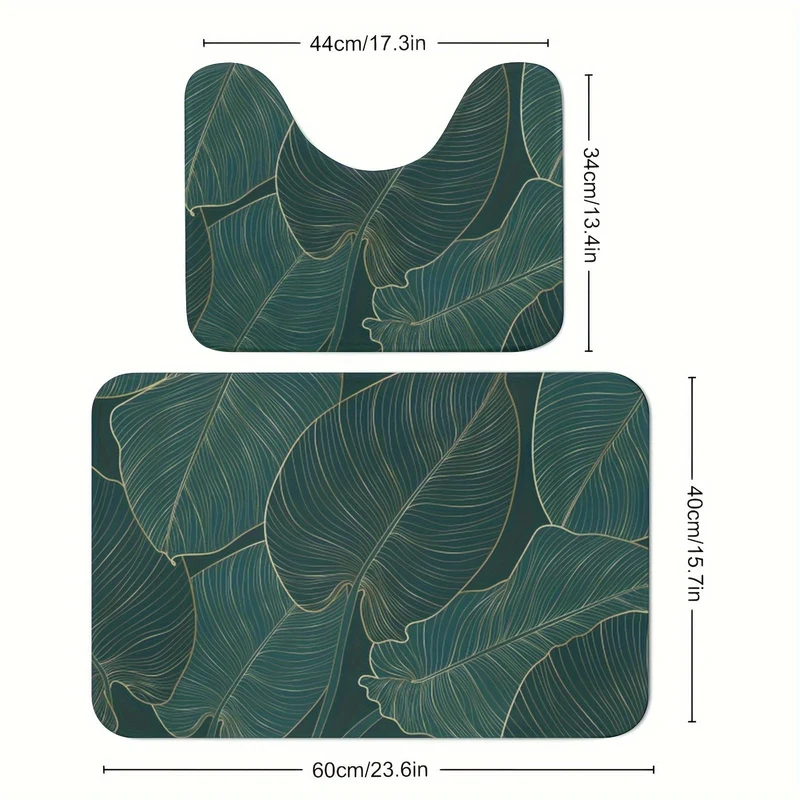Set di Tappetini da Bagno con Foglie Tropicali – Assorbenti e Confortevoli per il Bagno
