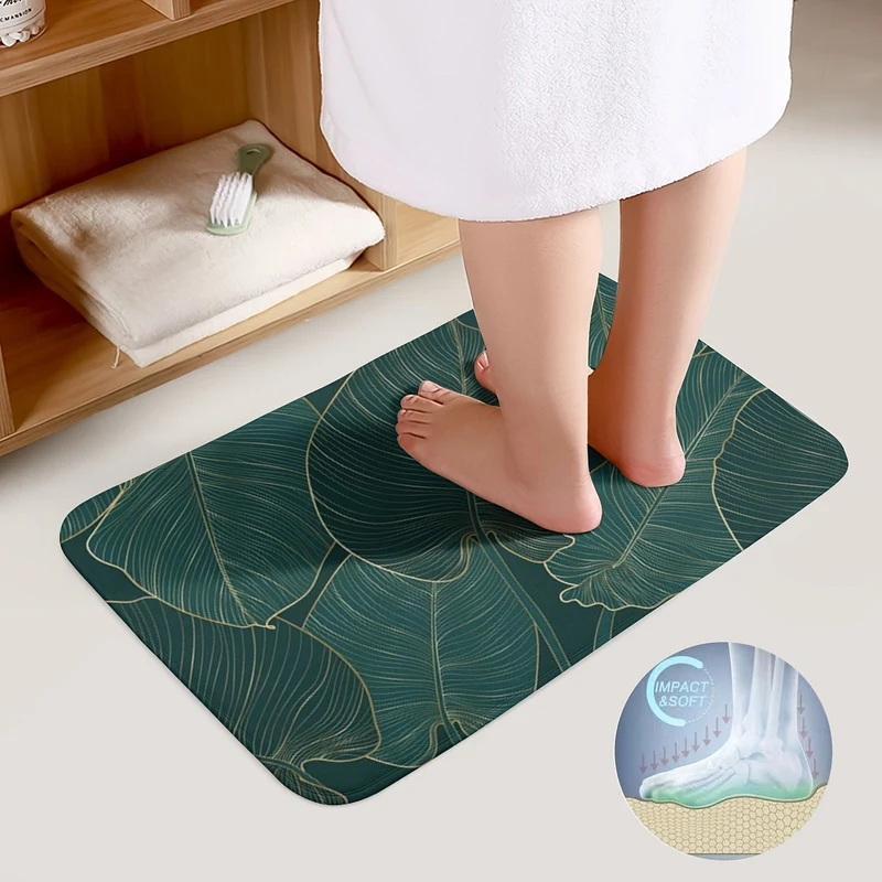 Set di Tappetini da Bagno con Foglie Tropicali – Assorbenti e Confortevoli per il Bagno