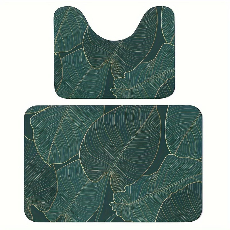 Set di Tappetini da Bagno con Foglie Tropicali – Assorbenti e Confortevoli per il Bagno
