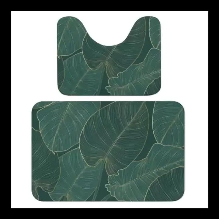 Set di Tappetini da Bagno con Foglie Tropicali – Assorbenti e Confortevoli per il Bagno