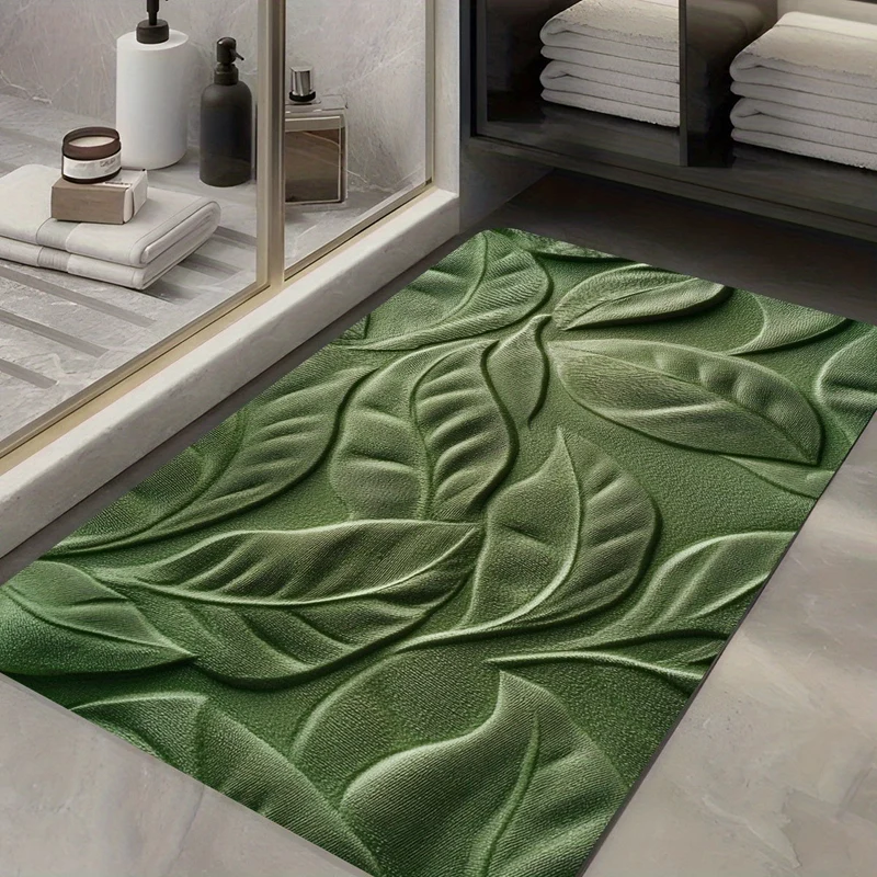 Tappetino da Bagno in Terra Diatomacea con Motivo Foglia Verde – Assorbente e Asciugatura Rapida