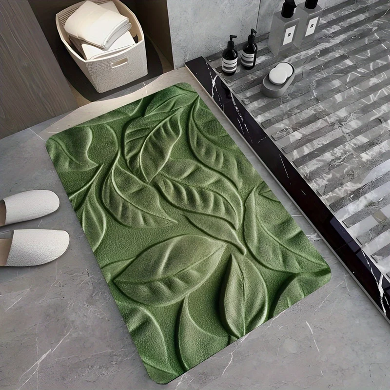 Tappetino da Bagno in Terra Diatomacea con Motivo Foglia Verde – Assorbente e Asciugatura Rapida