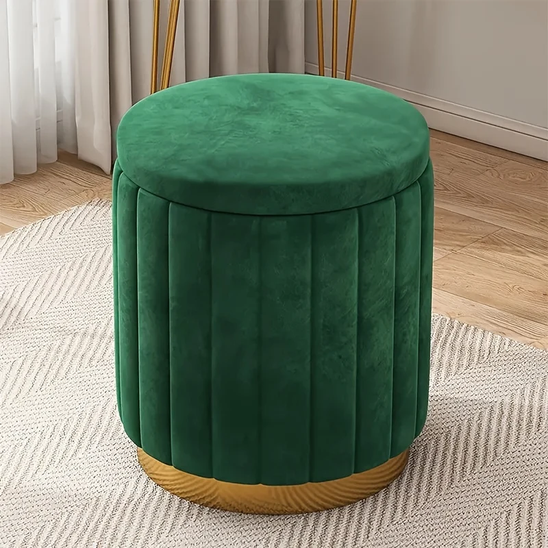 Pouf da Stoccaggio Nordic Chic – Pouf Rotondo Elegante con Stoccaggio e Finitura a Specchio