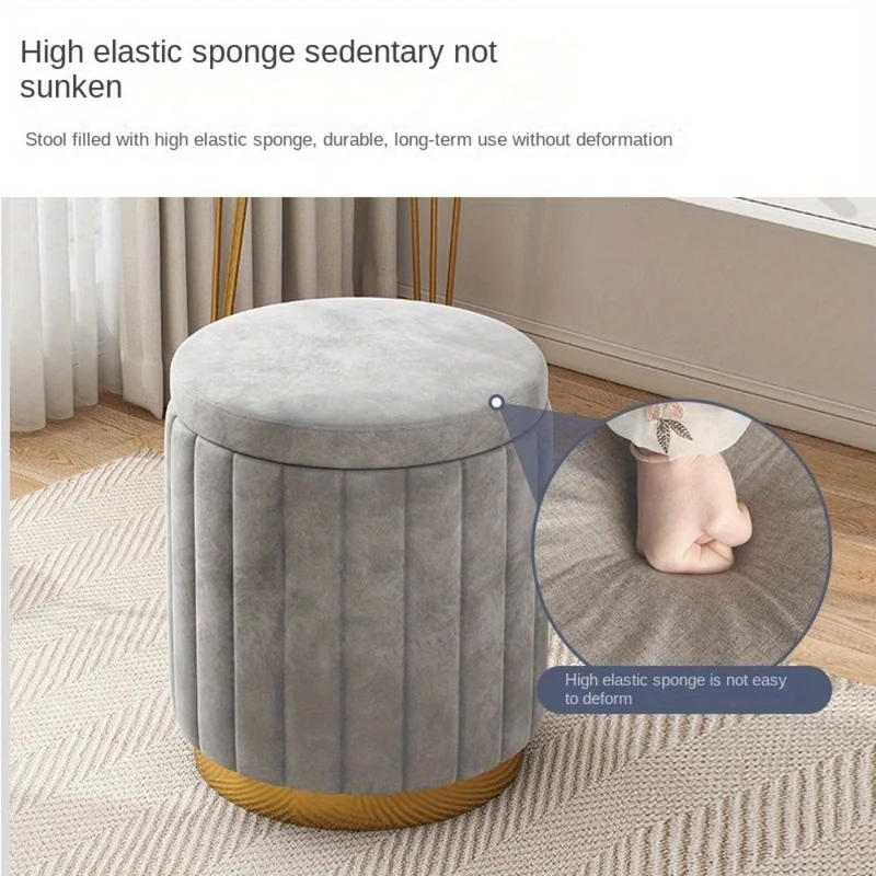 Pouf da Stoccaggio Nordic Chic – Pouf Rotondo Elegante con Stoccaggio e Finitura a Specchio