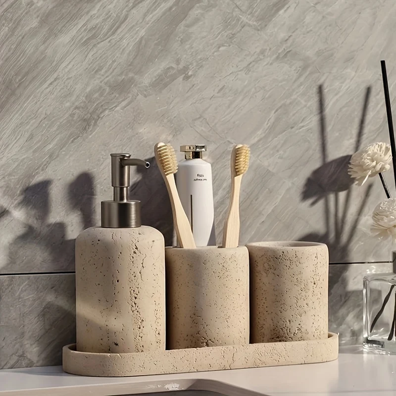 Dispenser per Sapone in Marmo – Dispenser di Lusso in Resina con Pompa in Acciaio Inossidabile per Bagno o Cucina