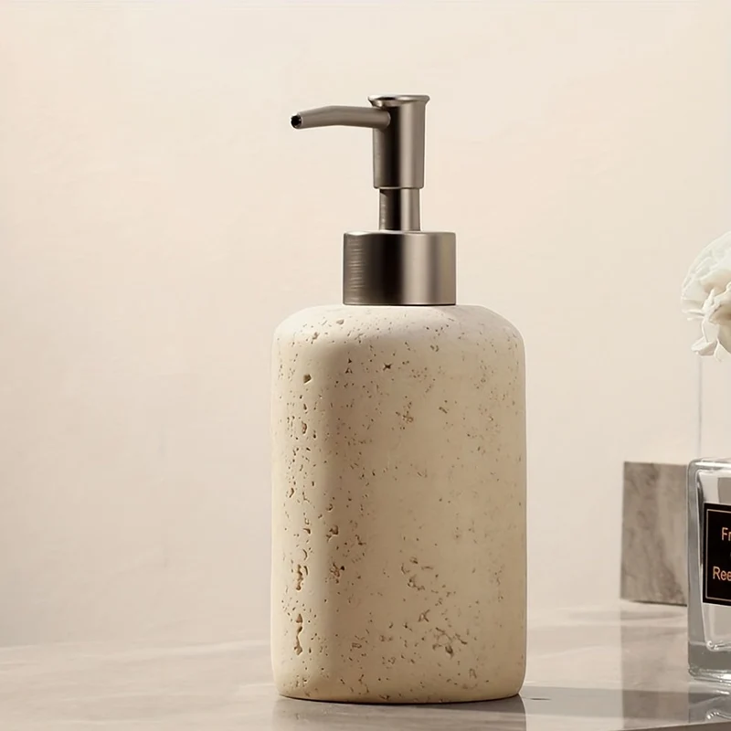 Dispenser per Sapone in Marmo – Dispenser di Lusso in Resina con Pompa in Acciaio Inossidabile per Bagno o Cucina