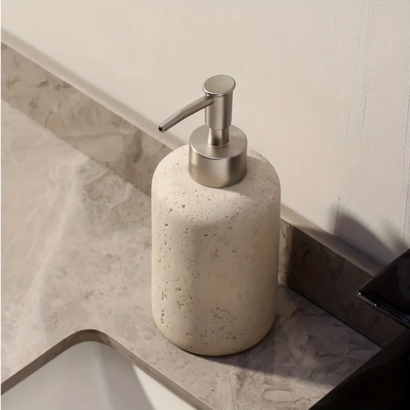 Dispenser per Sapone in Marmo – Dispenser di Lusso in Resina con Pompa in Acciaio Inossidabile per Bagno o Cucina