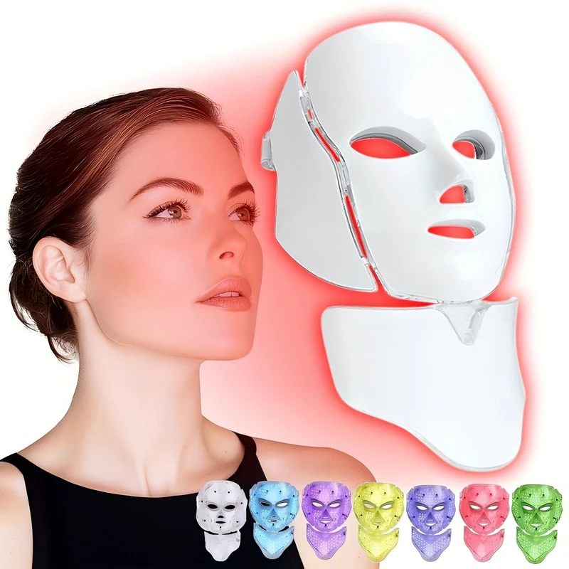 Maschera per il Viso e il Collo a LED 7 Colori – Dispositivo per la Cura della Pelle Ricaricabile USB