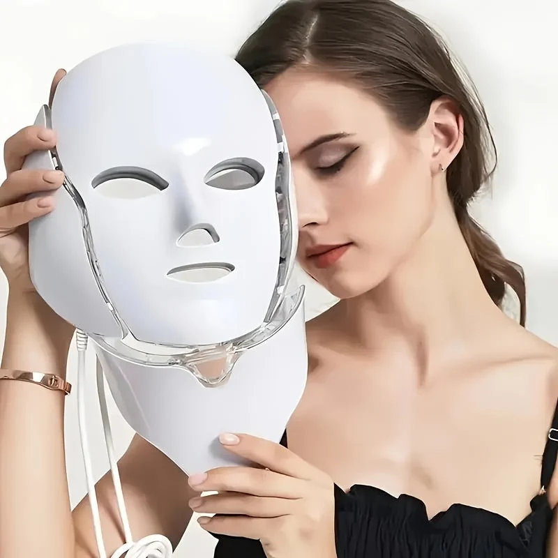 Maschera per il Viso e il Collo a LED 7 Colori – Dispositivo per la Cura della Pelle Ricaricabile USB