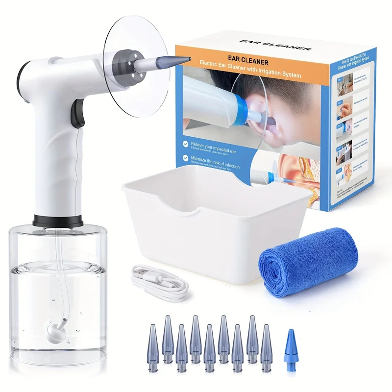 Set per la Pulizia Elettrica delle Orecchie – Sistema di Irrigazione Sicuro con Ugelli Monouso