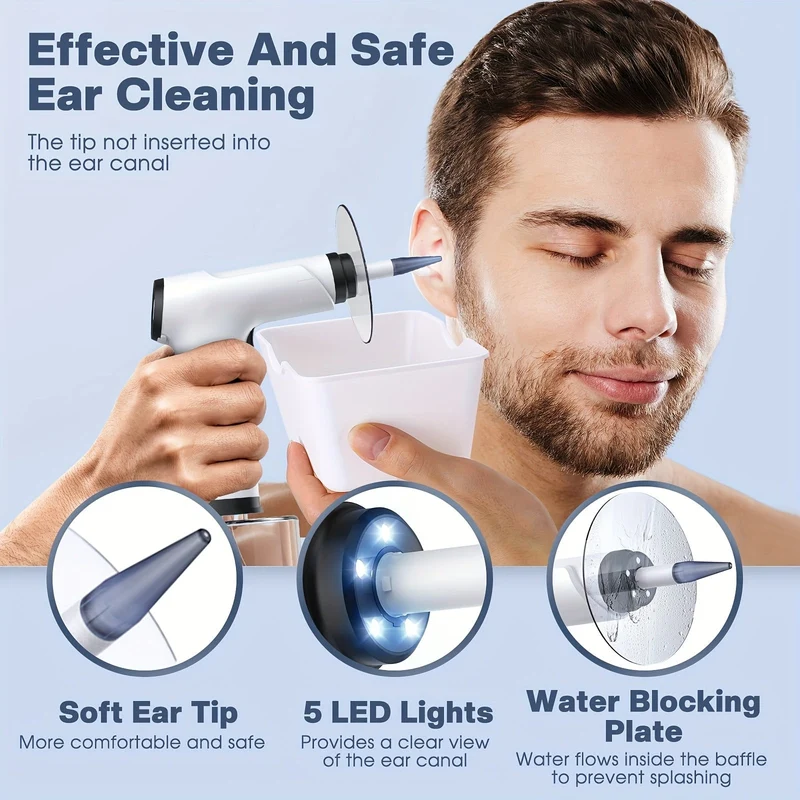 Set per la Pulizia Elettrica delle Orecchie – Sistema di Irrigazione Sicuro con Ugelli Monouso