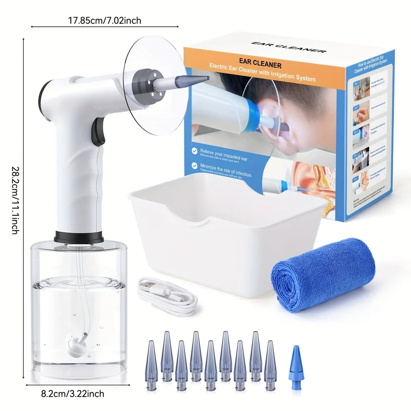 Set per la Pulizia Elettrica delle Orecchie – Sistema di Irrigazione Sicuro con Ugelli Monouso
