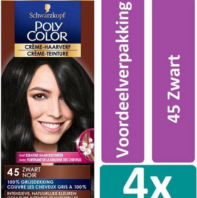 Poly Color 45 Zwart Haarverf 4 stuks Voordeelverpakking