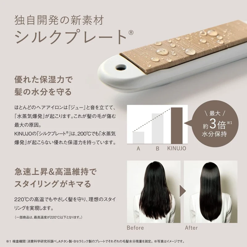 KINUJO Hair Iron Silk Plate Ultra-Fast 220°C 28x100mm ※AC100V