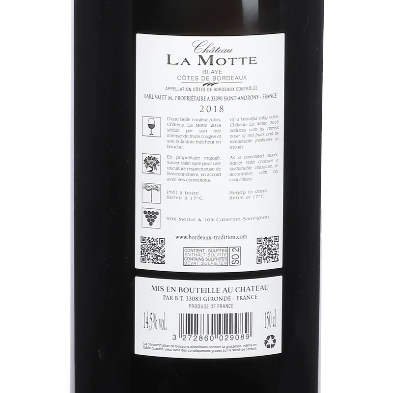 CHATEAU LA MOTTE AOC COTE DE BORDEAUX 2018 14,5%