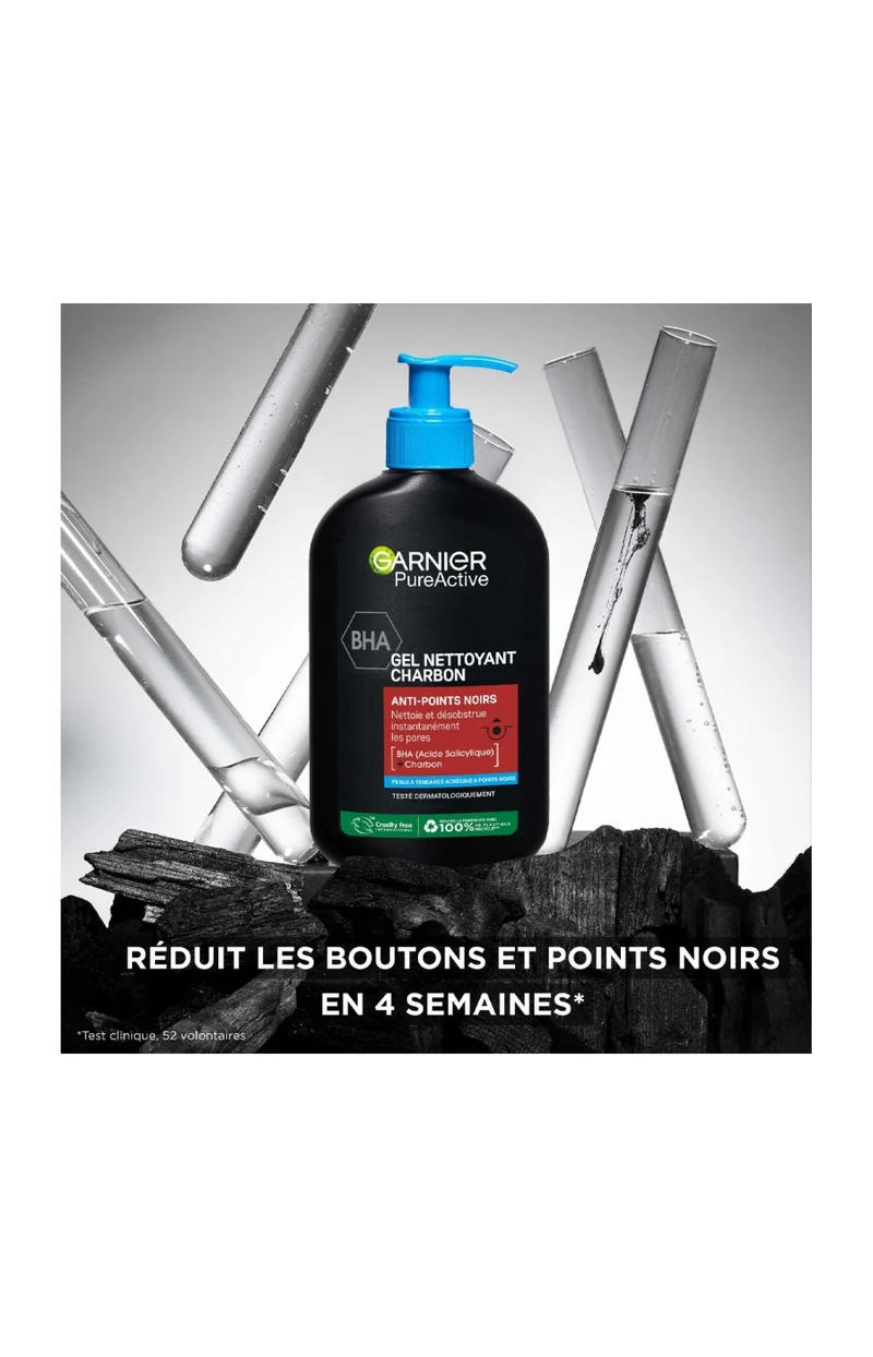 Gel nettoyant - PureActive Charbon - Peaux à tendance acnéique