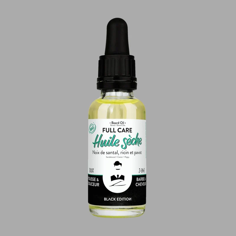 Huile sèche certifiée BIO Barbe & Cheveux - FULL CARE BLACK EDITION - 30mL