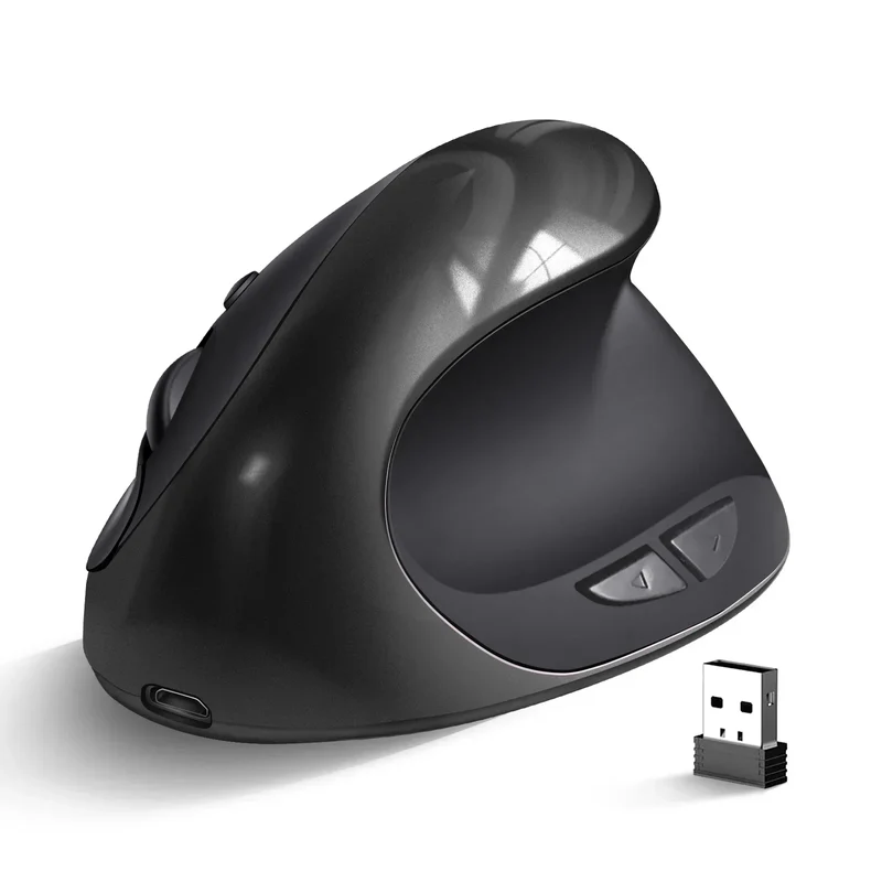 Souris verticale ergonomique sans fil rechargeable — 2.4G, USB, 1600 DPI, 6 boutons