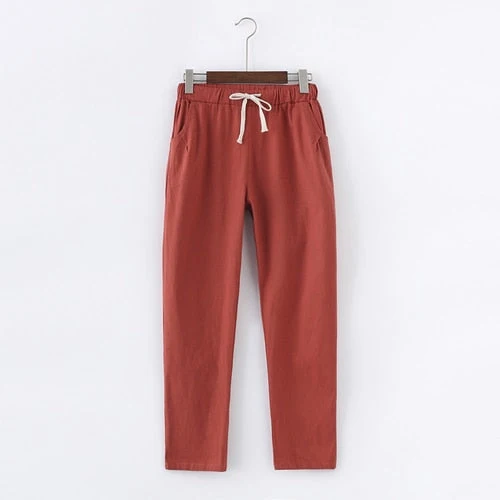 PANTALON EN COTON ET LIN POUR FEMME - TAILLE ÉLASTIQUE