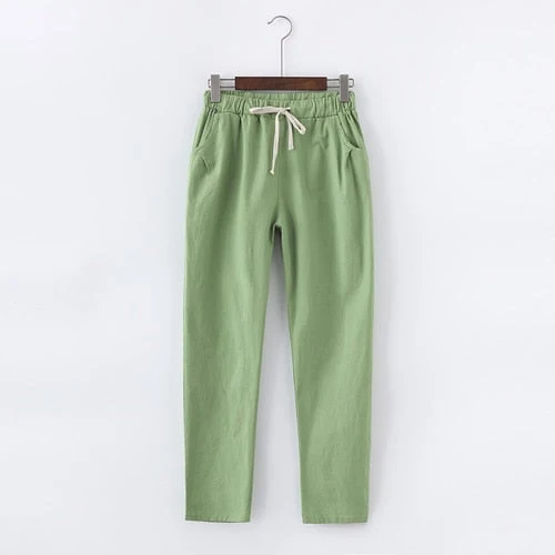 PANTALON EN COTON ET LIN POUR FEMME - TAILLE ÉLASTIQUE