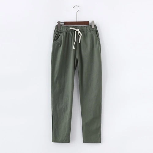 PANTALON EN COTON ET LIN POUR FEMME - TAILLE ÉLASTIQUE