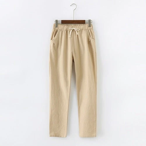 PANTALON EN COTON ET LIN POUR FEMME - TAILLE ÉLASTIQUE
