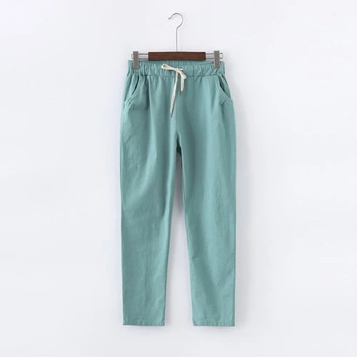 PANTALON EN COTON ET LIN POUR FEMME - TAILLE ÉLASTIQUE
