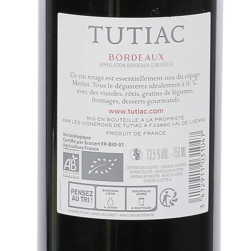 TUTIAC BORDEAUX AOC 2019 13,5% BIO