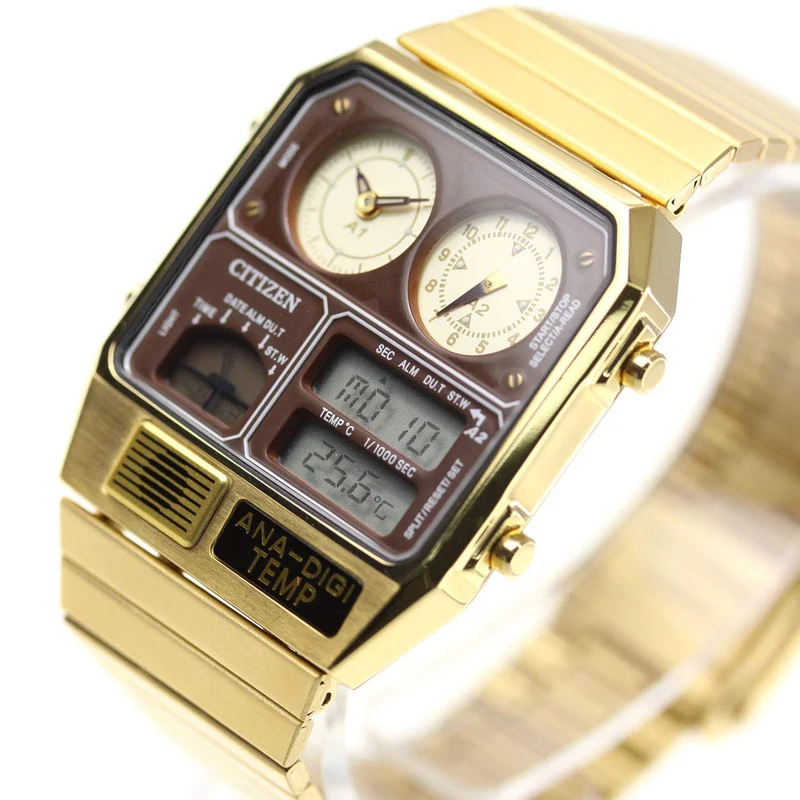 CITIZEN RECORD LABEL Ana-Digi Temp Reissue Watch Gold JG2103-72X