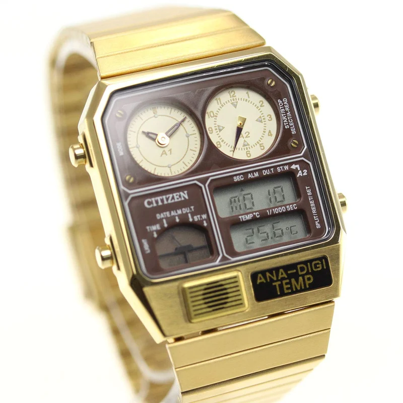 CITIZEN RECORD LABEL Ana-Digi Temp Reissue Watch Gold JG2103-72X