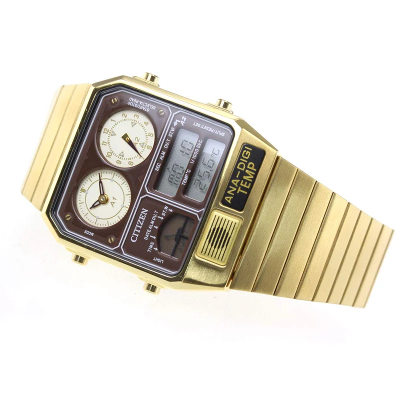 CITIZEN RECORD LABEL Ana-Digi Temp Reissue Watch Gold JG2103-72X