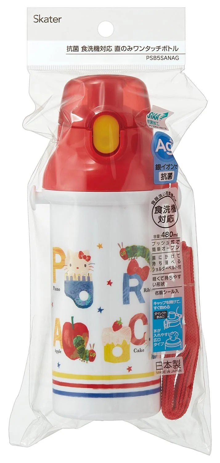 Skater 480ml Kids One-Touch Water Bottle — Hungry Caterpillar × Hello Kitty