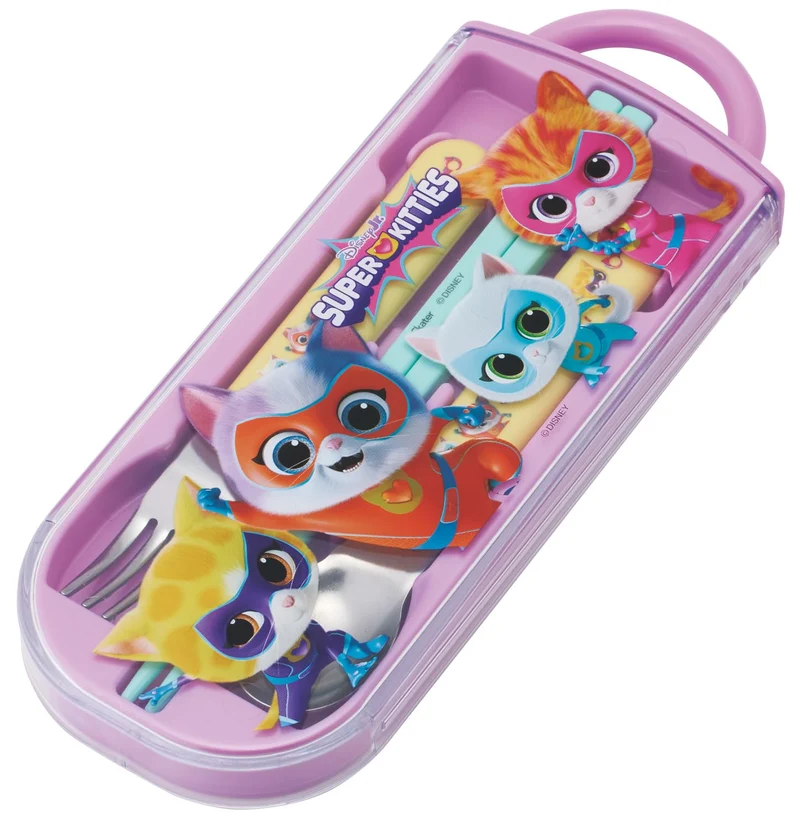 Skater Kids' Antibacterial Trio Cutlery w/ Slide Case & Name Label — Super Kitty