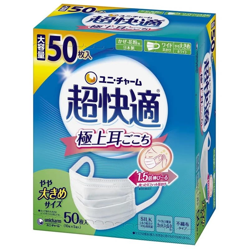 Unicharm Cho Kaiteki Pleated Mask Slightly Large 50 Sheets