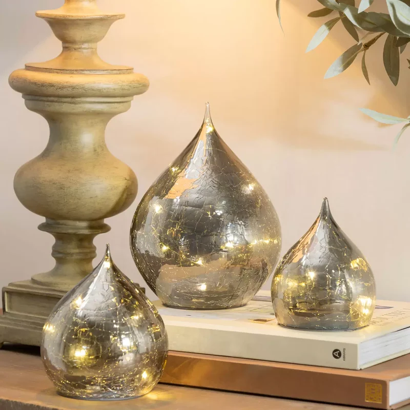 EVERGREEN - Ensemble de 3 Gouttes de Pluie en Verre à DEL
