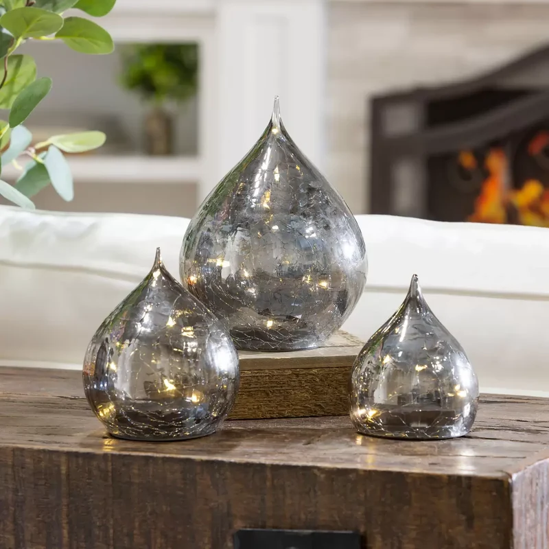 EVERGREEN - Ensemble de 3 Gouttes de Pluie en Verre à DEL