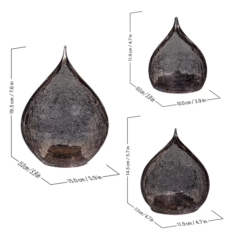 EVERGREEN - Ensemble de 3 Gouttes de Pluie en Verre à DEL