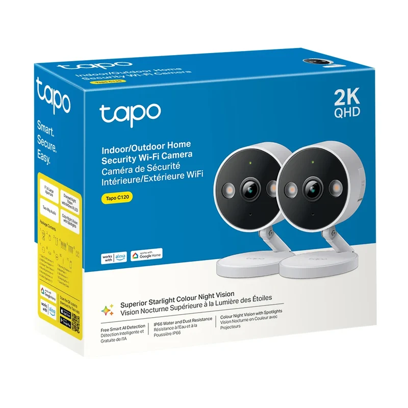 TP-LINK - Ensemble de 2 Caméras de Sécurité Intérieur/Extérieur WiFi Tapo C120 *Boite Ouverte*