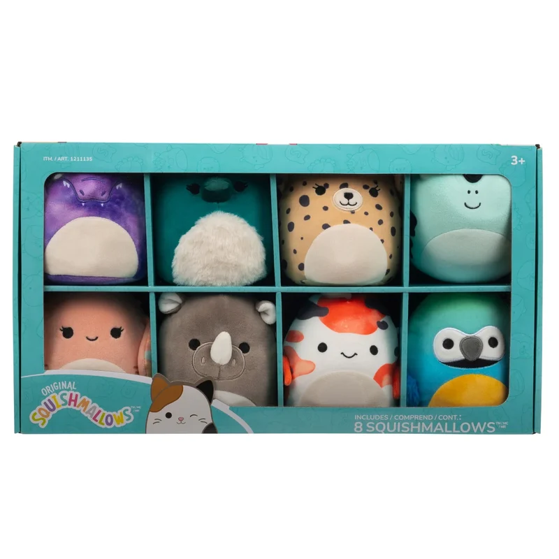 SQUISHMALLOWS - Ensemble de 8 Peluches Thématique Animaux Exotiques