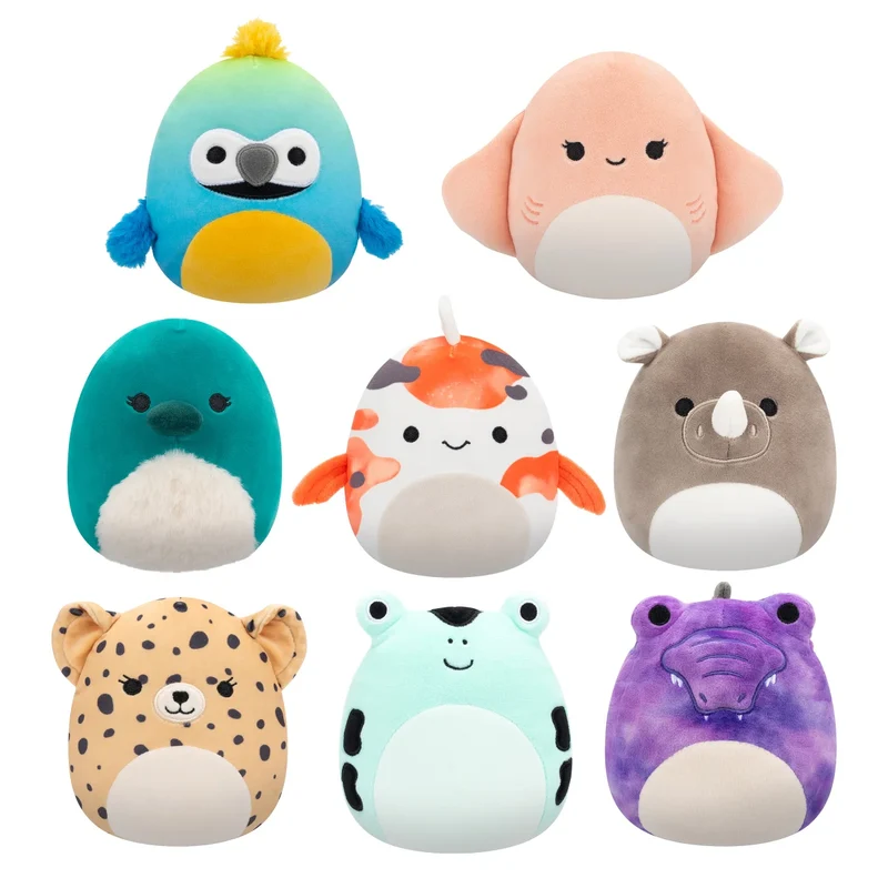 SQUISHMALLOWS - Ensemble de 8 Peluches Thématique Animaux Exotiques