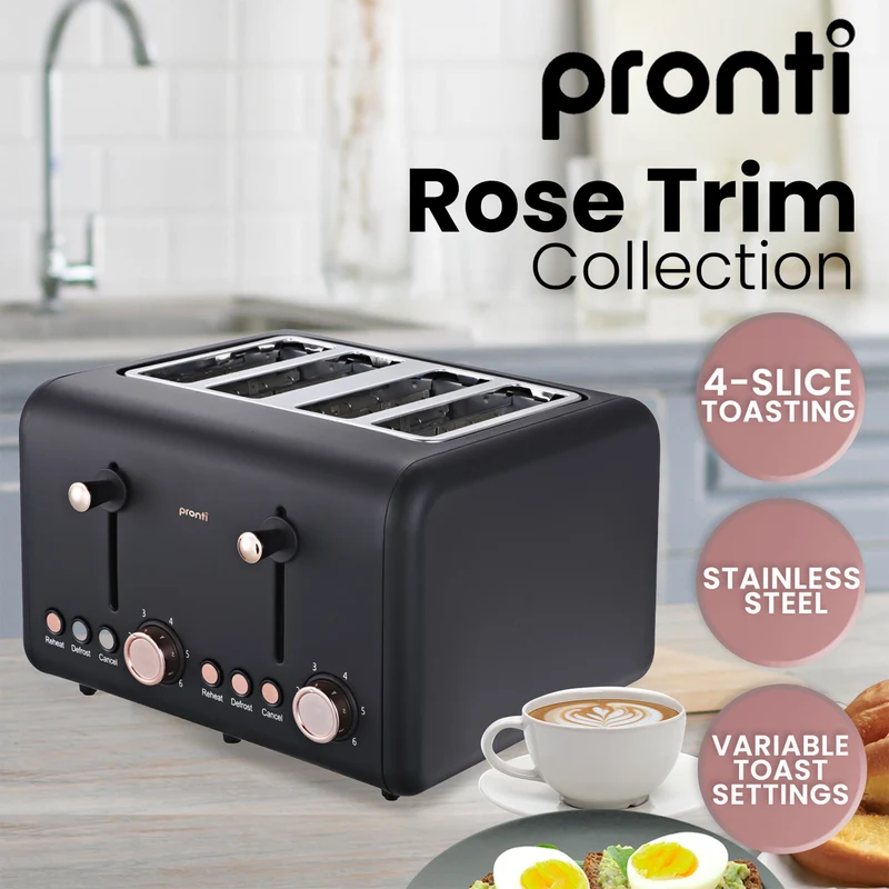 Pronti 3-in-1 Breakfast Set Kettle, 4-Slice Toaster & Pronti HomeMaid Coffee Machine Combo (Black)