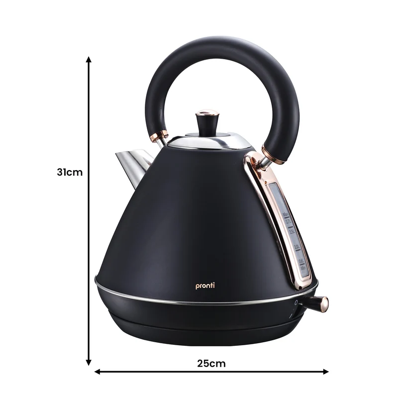 Pronti Rose Trim Collection Toaster & 1.7L Kettle Stainless Steel Bundle (Black)