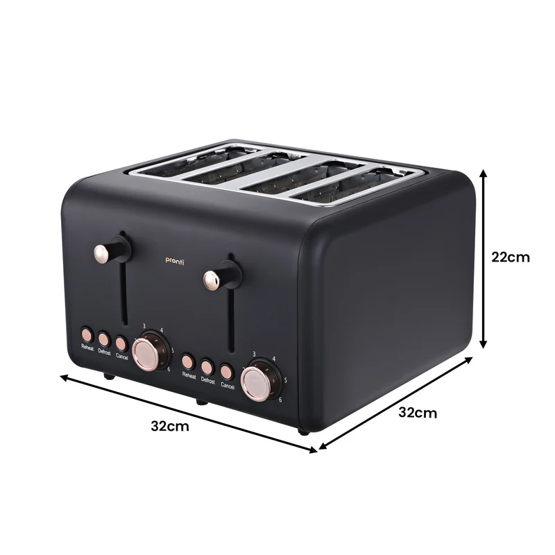 Pronti Rose Trim Collection Toaster & 1.7L Kettle Stainless Steel Bundle (Black)