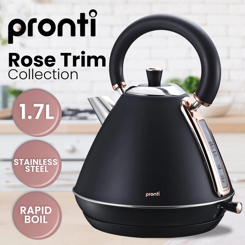 Pronti 1.7L Rose Trim Collection Kettle Stainless Steel (Black)