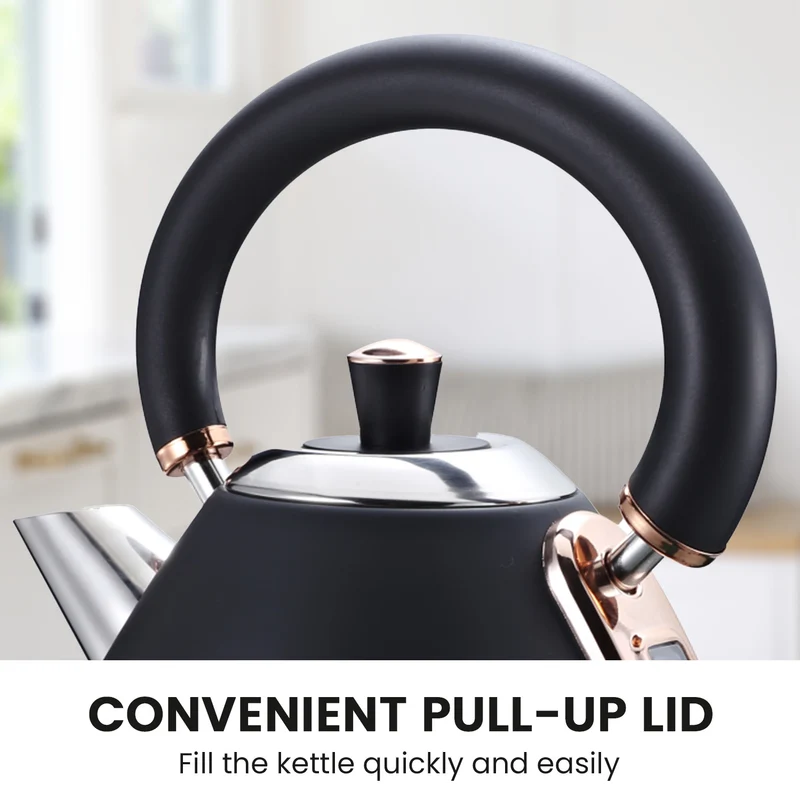 Pronti 1.7L Rose Trim Collection Kettle Stainless Steel (Black)