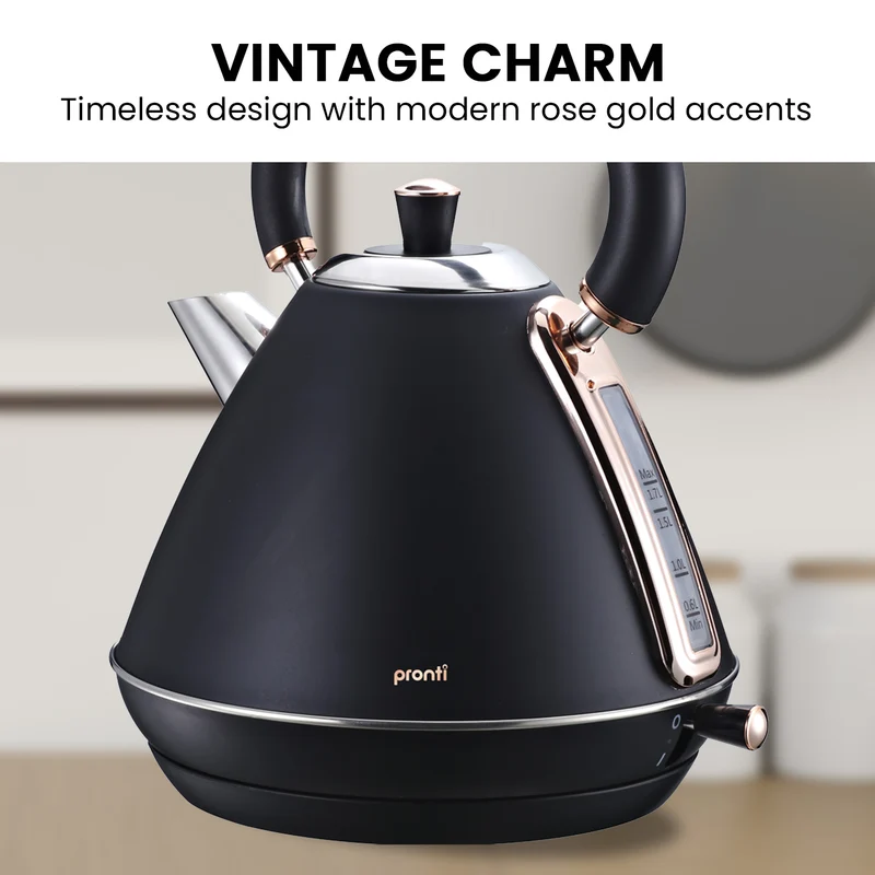 Pronti 1.7L Rose Trim Collection Kettle Stainless Steel (Black)