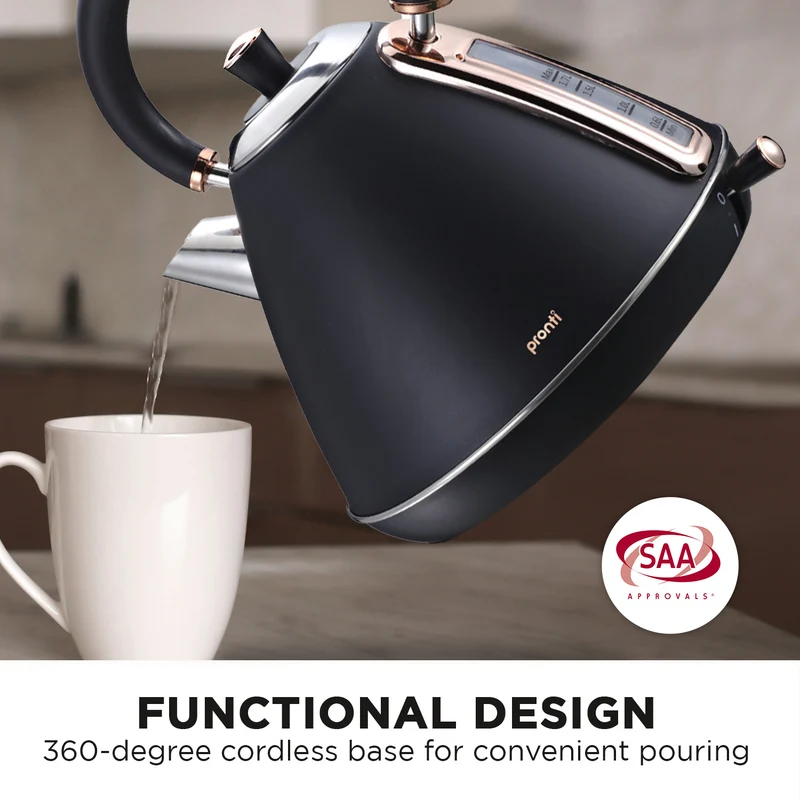 Pronti 1.7L Rose Trim Collection Kettle Stainless Steel (Black)
