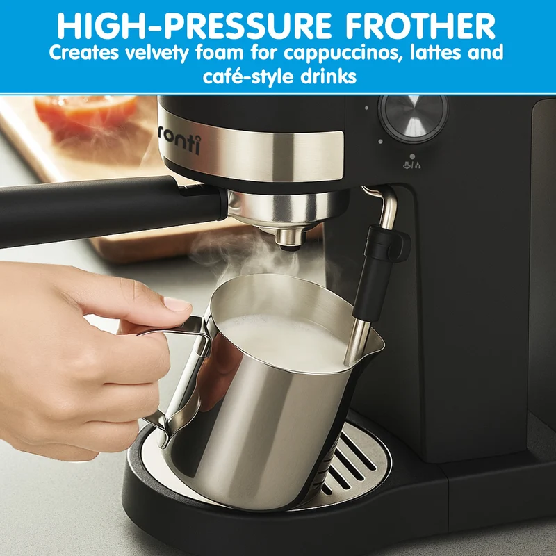 Pronti Breakfast Set with Rose Gold Kettle & Toaster with 1.2L Espresso Machine (Black)