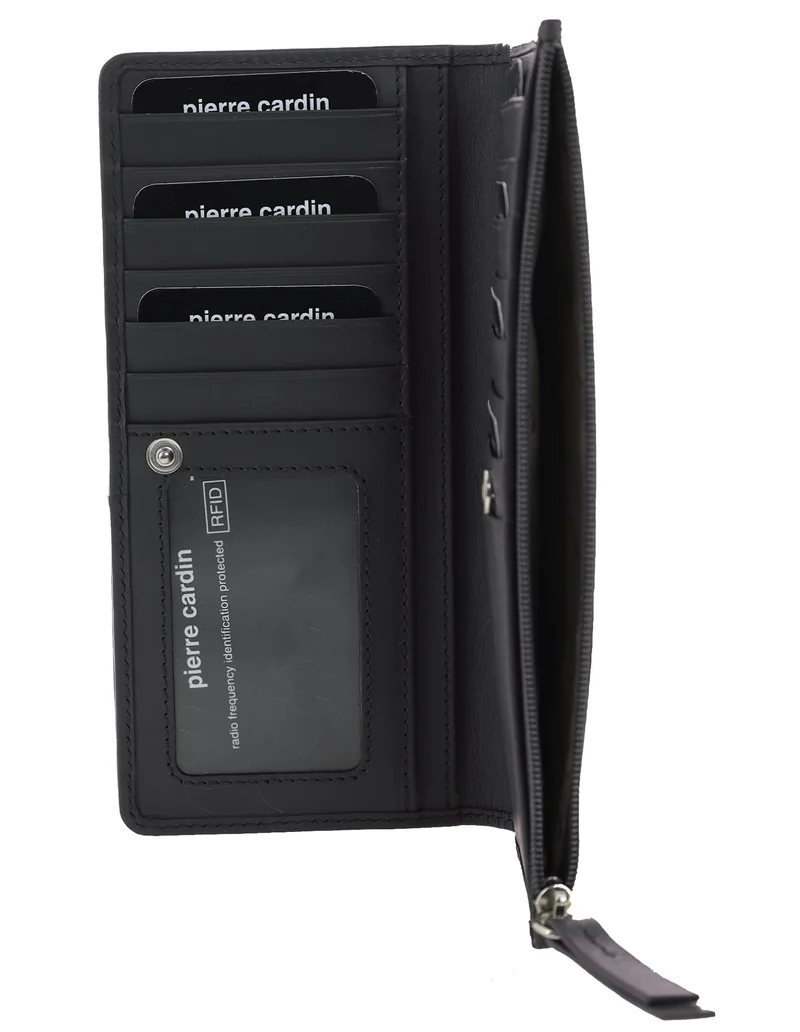 Pierre Cardin Women's Genuine Leather Bi-Fold Protected RFID Wallet Black